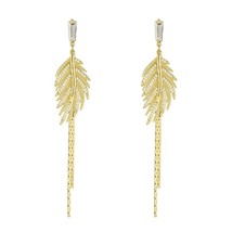 14K Real Gold Plated Leaves Tassel Stud Earrings for women Delicate MiInlaid Cub - £10.46 GBP