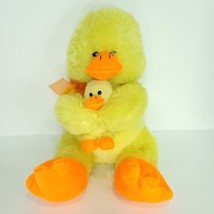 Plush Duck Holding Baby Chick Easter Stuffed Animal Orange Bow Tie 15&quot; Tall - £23.45 GBP