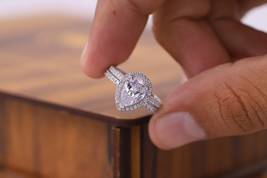 1.5 Ct Pear Shape Diamond Halo Engagement Ring Set 925 Silver Half Eternity band - £177.07 GBP