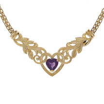 0.90 Carat Heart Cut Amethyst Necklace 14K Yellow Gold - £315.75 GBP