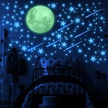 Glow In The Dark Stars And Moon For Ceiling, Luminous Stars And Moon Wall Decal, - £24.10 GBP