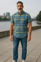 Ralph Lauren shirt men&#39;s XLblue plaid Cotton short sleeve luxury preppy - $20.00