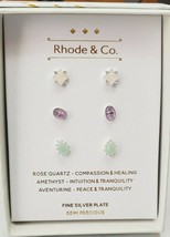 Kohl&#39;s Women&#39;s Silver Plate Genuine Semi Precious Stones 3 Pair Earrings Rose - £21.29 GBP
