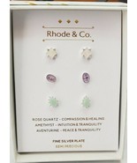 Kohl&#39;s Women&#39;s Silver Plate Genuine Semi Precious Stones 3 Pair Earrings... - $35.71 CAD