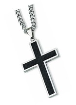 Stainless Steel Carbon Fiber Cross Necklace 24 inches - £115.26 GBP
