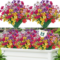 Artificial Flowers for Outdoor, 24 Pcs Plastic Flowers Decoration, UV Resistant - £33.39 GBP