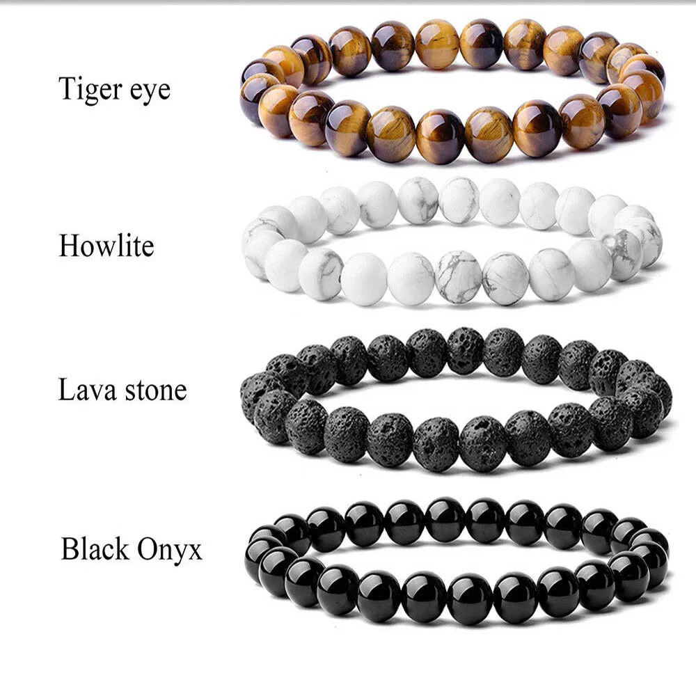 House Home Beaded Bracelet 8mm Natural Stone A Men&#39;s Gorgeous SA-Precious Black  - £19.98 GBP