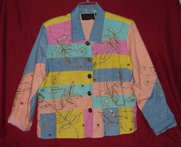 Vtg XL Alex Kim Rainbow Colors Lightweight Button Front Jacket Fully Lined - $15.83