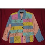 Vtg XL Alex Kim Rainbow Colors Lightweight Button Front Jacket Fully Lined - £12.37 GBP
