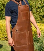 Leather Brown  Apron 100% Cow Butcher Back Strap Woodwork Decent Real Co... - $152.00