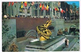 New York Postcard NYC Prometheus Statue Plaza Rockefeller Center - £2.28 GBP