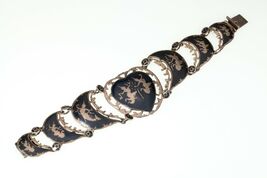 Vintage Thai Silver Siam Niello Enamel Panel Bracelet 7.50" - $173.63