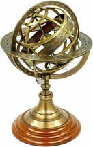 12&quot; Armillary Vintage Zodiac Brass Sphere Globe With Wooden Base Handmad... - $91.07