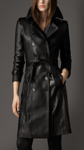 Black Women&#39;s Genuine Soft Lambskin Leather Handmade Long Overcoat Trenc... - £122.94 GBP+