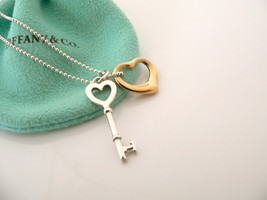 Tiffany Co Silver 18K Gold Open Heart Key Necklace Pendant Charm Chain Gift Love - £637.08 GBP