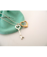 Tiffany Co Silver 18K Gold Open Heart Key Necklace Pendant Charm Chain G... - £632.38 GBP