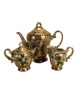 Gilded Porcelain Tea Set, Teapot/Creamer/Covered Sugar, Spotted, Floral ... - $916.34 MXN