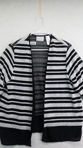 Alfred Dunner Jacket Womens Petite Medium Black White Stripe Blazer Open Front - £14.15 GBP