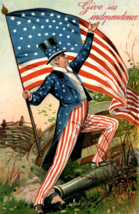 Uncle Sam Cannon 4th Of July American Flag Patriotic Postcard Independen... - £15.14 GBP