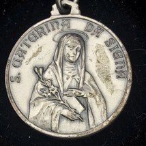 Catholic Medal Charm Pendant Saint Catherine And Popes 2 Sided - £8.25 GBP