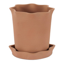 Wavy Ceramic Planter with Saucer 7&quot;H - $60.34