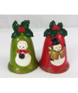 Vintage Lefton Christmas Bells Snowmen &amp; Holly 3.5&quot; Salt &amp; Pepper Shaker... - €25,47 EUR