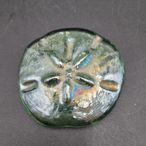 Green Carnival Glass Sand Dollar Figurine Hand Blown Paperweight Free Shipping - £11.86 GBP