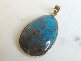 Womens Vintage Estate Sterling Silver Chrysocolla Colored Pendant 10.3g E5639 - £39.51 GBP