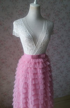Pink Tiered Midi Tulle Skirt Womens Custom Plus Size Fluffy Tulle Skirt image 6