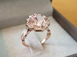 3.00Ct Cushion Cut Morganite Stone Engagement Wedding Ring 14k Rose Gold Over - £68.98 GBP