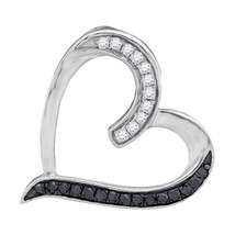 10k White Gold Round Black Color Enhanced Diamond Heart Love Fashion Pen... - $199.00