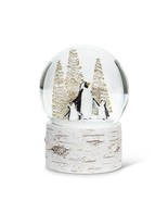 Penguin Trio Snow Globe Winter 5&quot; High Resin Glass Water White Birch Base - £34.95 GBP