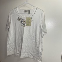 Classic Elements Women’s Shirt White W/ Beaded Neck L 14 16 Bust 44” New... - $6.41