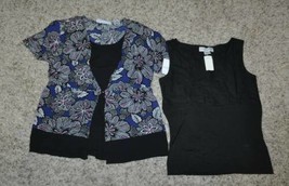 Womens Shirt Set Petite Sag Harbor 2 Pc Black Camisole &amp; Short Sleeve $60-sz PS - £17.25 GBP