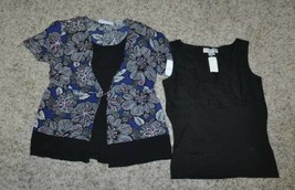 Womens Shirt Set Petite Sag Harbor 2 Pc Black Camisole &amp; Short Sleeve $60-sz PS - £16.36 GBP