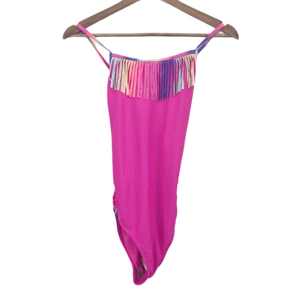 NEW So Girls  XXL(16) Swimsuit 50 UPF One Piece Hot Pink Fringe Beach Pool  - $14.49