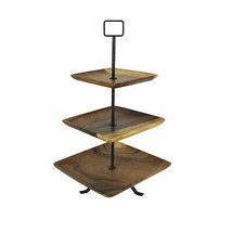 Zeckos Polished Wood 3 Tier Square Shaped Serving Tray - £30.81 GBP