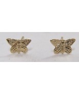 14K Yellow Gold Tiny 7mm 1/4&quot; Butterfly Dainty Stud Post Earrings .0g De... - $565.28 MXN