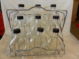 Vintage Chrome Metal Bottle Rack with 9 Bottles, Stands on Counter, Has handle - £79.64 GBP