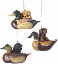 Kurt Adler Puppy with Duck Decoy Ornament | Set of 3 | BROWN, TAN AND BLACK - £22.43 GBP