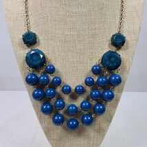 Vintage Statement Necklace Beveled Beaded Blue Bib 21 Inch - $223.79 MXN