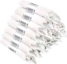 Wellife 50 Pack Silver Plastic Silverware, Pre Rolled Napkins, 50 White ... - £38.53 GBP