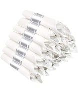 Wellife 50 Pack Silver Plastic Silverware, Pre Rolled Napkins, 50 White ... - £38.76 GBP