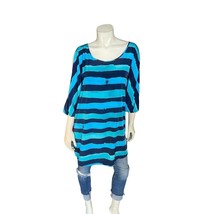 Express quarter sleeve cold shoulder blue striped tunic or mini dress si... - $28.77