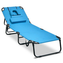 Beach Chaise Lounge Chair with Face Hole and Removable Pillow-Blue - Col... - £112.35 GBP
