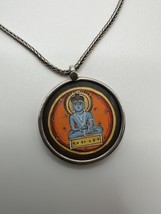 Vintage Sterling Silver Hand Painted Krishna Hindu God Necklace 18.5&quot; - £38.37 GBP