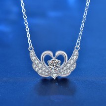 925 Sterling Silver 0.5ct Round Cut Moissanite Heart Swan Pendant Necklace 16&quot; - £75.70 GBP