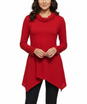 NY Collection Asymmetrical Scarlet Sage Cowl-Neck Women Long Sleeve Blou... - $17.81