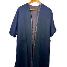 Vintage 50s Womens Wool Black Open Front Duster Jacket Lined Pockets - $35.00