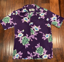 vtg hilo hati purple Green Blue hawaiian shirt hibiscus Large Excellent Cond! - £37.99 GBP